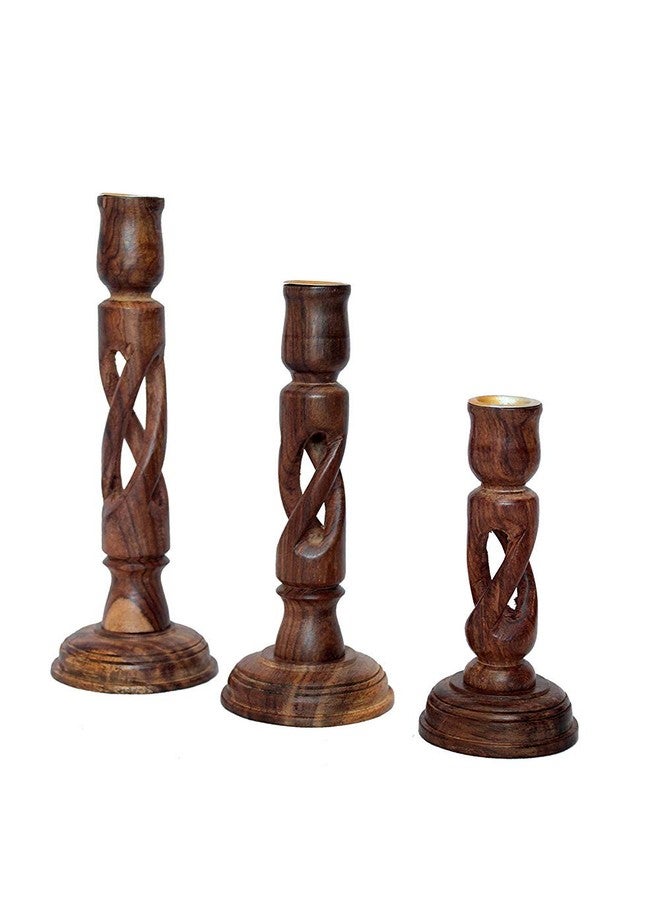 GIFTOSHOPEE Wooden Candle Stand/Wooden Candle Holder Set of 3 - Image 1