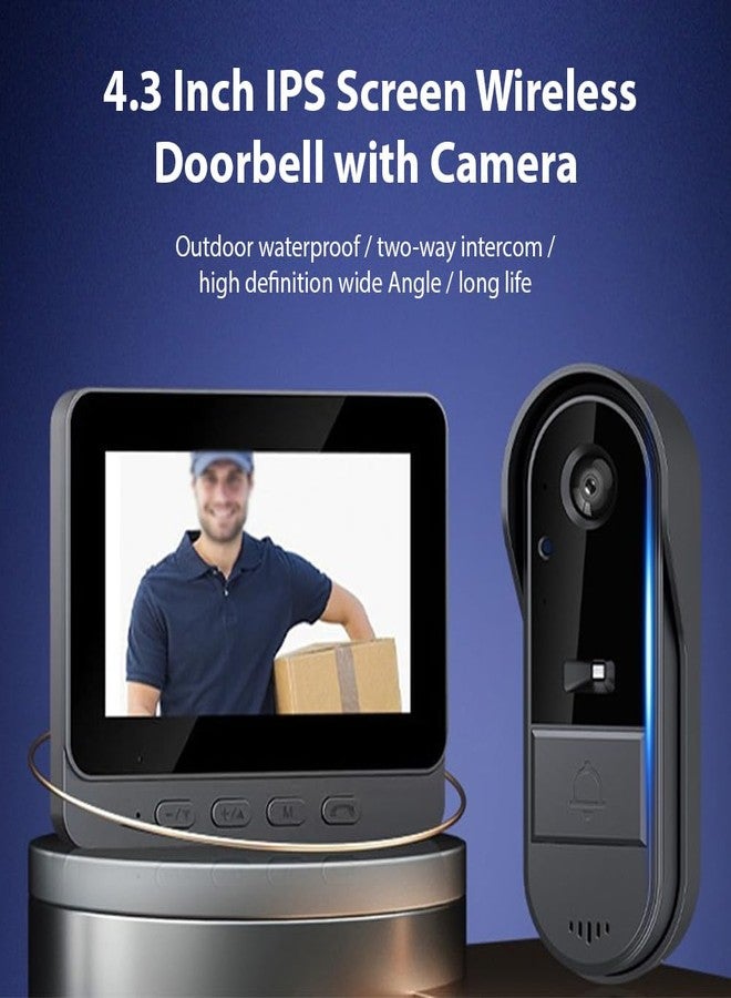 Swokely 4.3 Inch IPS Screen Wireless Doorbell with Camera Outdoor IP65 Waterproof 1080P Wireless Doorbell Intercom Infrared Night Viewing 2 Way Intercom for Home Office Villa Apartment - Image 3