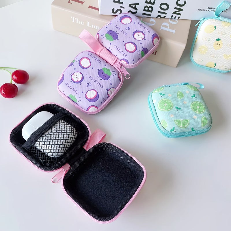 EVA Hard Shell Mini Coin Purse Small Lime Portable Mesh Bag Organizer For Earphone Data Cable - Image 2