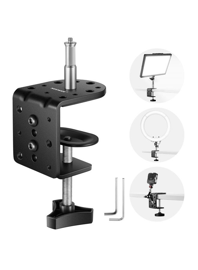 NEEWER Heavy Duty C Clamp with Mounting Column for Light Stand, Adjustable Metal Desk Clamp with 1/4" 3/8" Screws for Ring Light LED Video Light Camera, Max Load 44lb/20kg, ST-CCD1 - Image 1