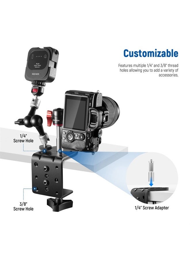 NEEWER Heavy Duty C Clamp with Mounting Column for Light Stand, Adjustable Metal Desk Clamp with 1/4" 3/8" Screws for Ring Light LED Video Light Camera, Max Load 44lb/20kg, ST-CCD1 - Image 2