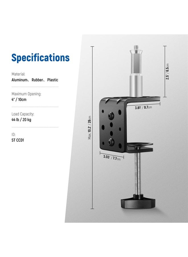NEEWER Heavy Duty C Clamp with Mounting Column for Light Stand, Adjustable Metal Desk Clamp with 1/4" 3/8" Screws for Ring Light LED Video Light Camera, Max Load 44lb/20kg, ST-CCD1 - Image 3