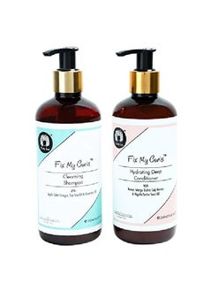 Fix My Curls Cleanse & Condition Bundle with Cleansing Shampoo & Hydrating Conditioner for Curly and Wavy Hair Sulphate & Silicone Free Enriched with Apple Cider Vinegar and Shea Butter CG Friendly (250gm Each)  - Image 1