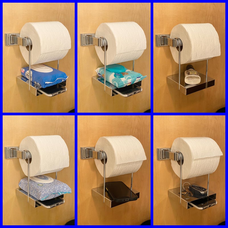 Weebak TP Ledge - Multi-Purpose Double Shelf Hangs Below Existing Toilet Paper Holder - Image 4