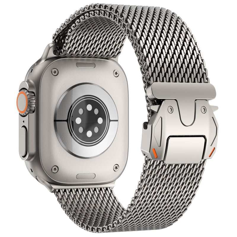 WINGLE Milanese Loop for Apple Watch Band Ultra 3/2/1 Band Ultra 49mm Series 11 10 46mm 45mm 44mm SE 3/2/1 9 8 7 6 5 4 Men Women,Parachute-Style Buckle Stainless Steel Mesh Metal iWatch Bands Titanium - Image 1
