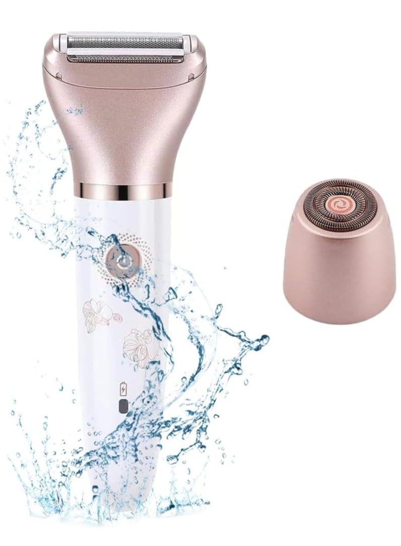 ماكينة حلاقة كهربائية للنساء، ماكينة حلاقة 2 في 1 بدون ألم للاستخدام الجاف والرطب للنساء، ماكينة حلاقة محمولة مقاومة للماء لإزالة شعر الجسم - Image 1