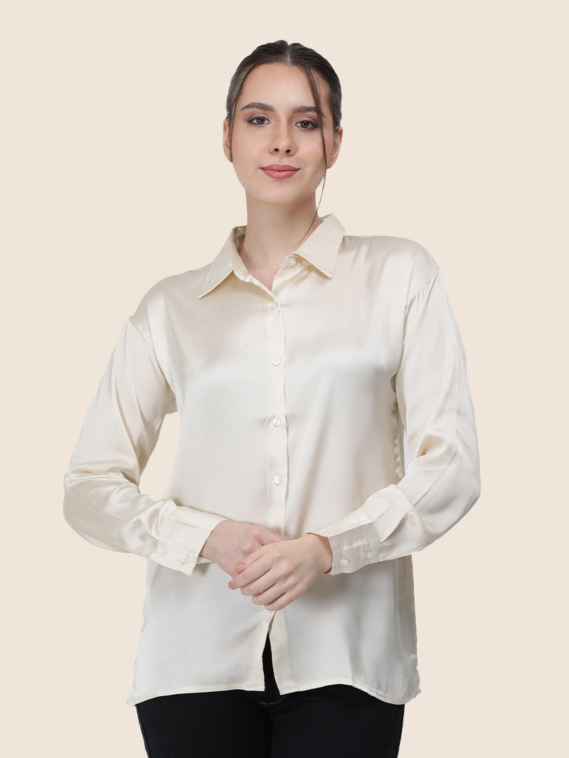 amswan Women's  Premium Regular Fit Solid Satin shirt - Image 4