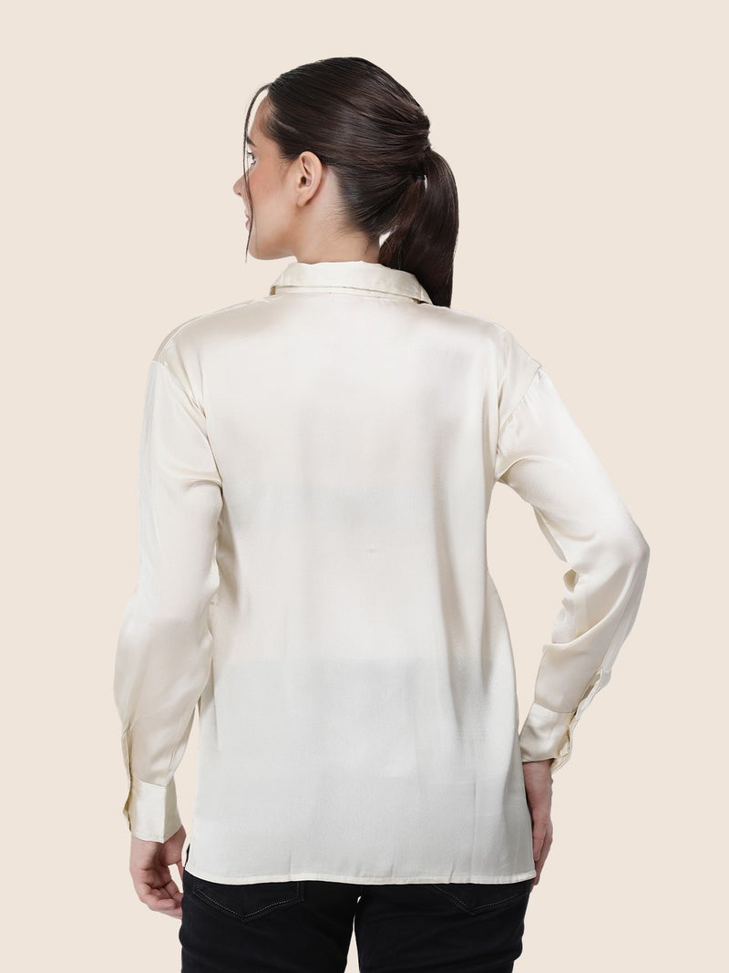 amswan Women's  Premium Regular Fit Solid Satin shirt - Image 1