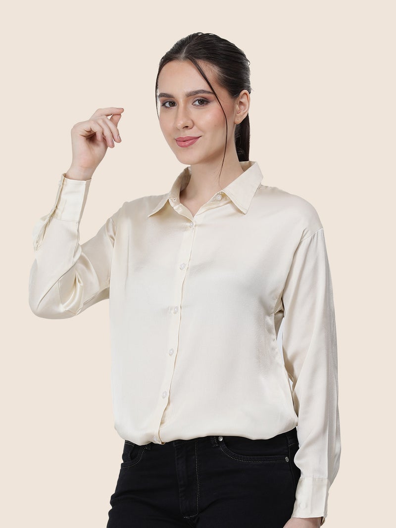 amswan Women's  Premium Regular Fit Solid Satin shirt - Image 3