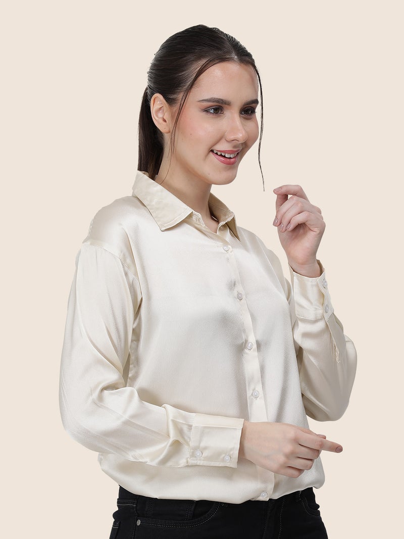 amswan Women's  Premium Regular Fit Solid Satin shirt - Image 2