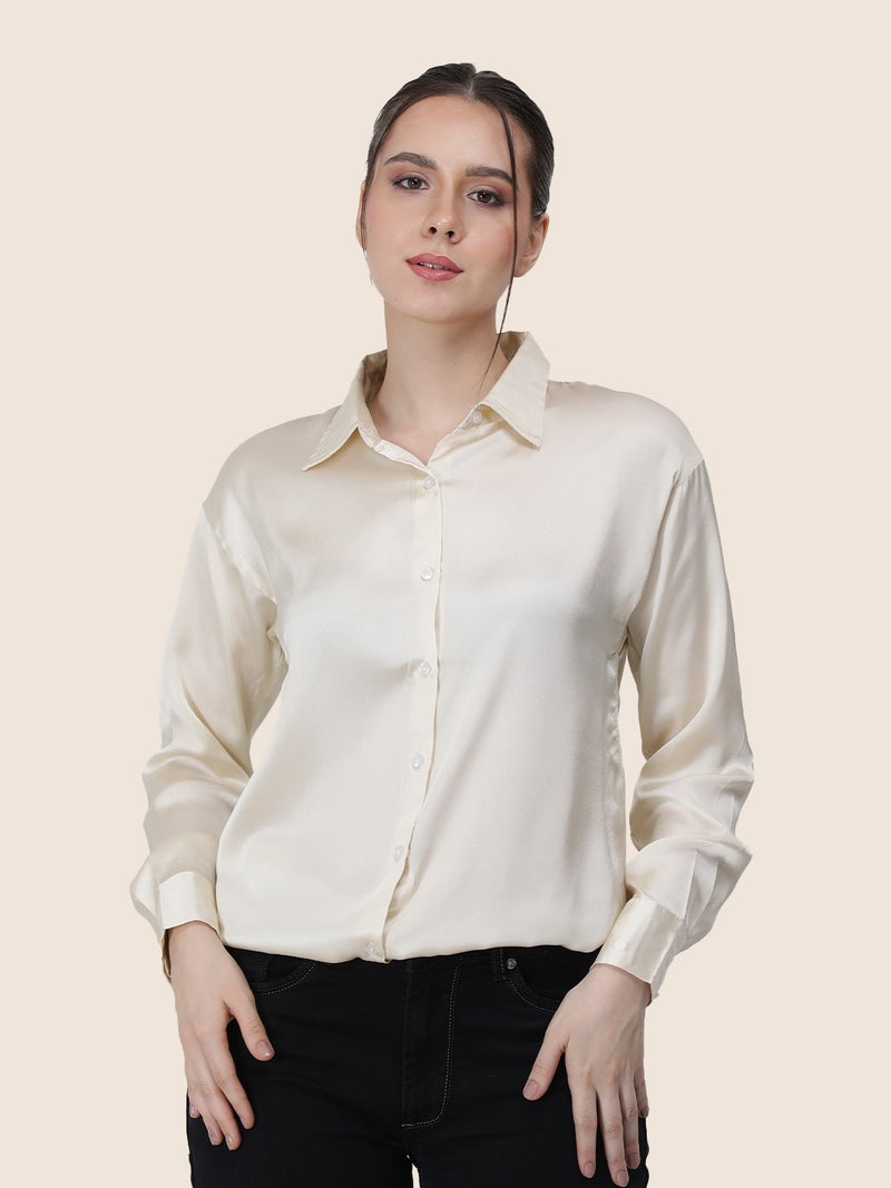amswan Women's  Premium Regular Fit Solid Satin shirt - Image 5