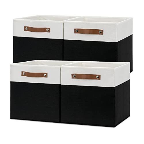 Temary Foldable Storage Cubes Set of 4  Organizers with Handles Decorative Storage Boxes for Home Office WhiteBlack