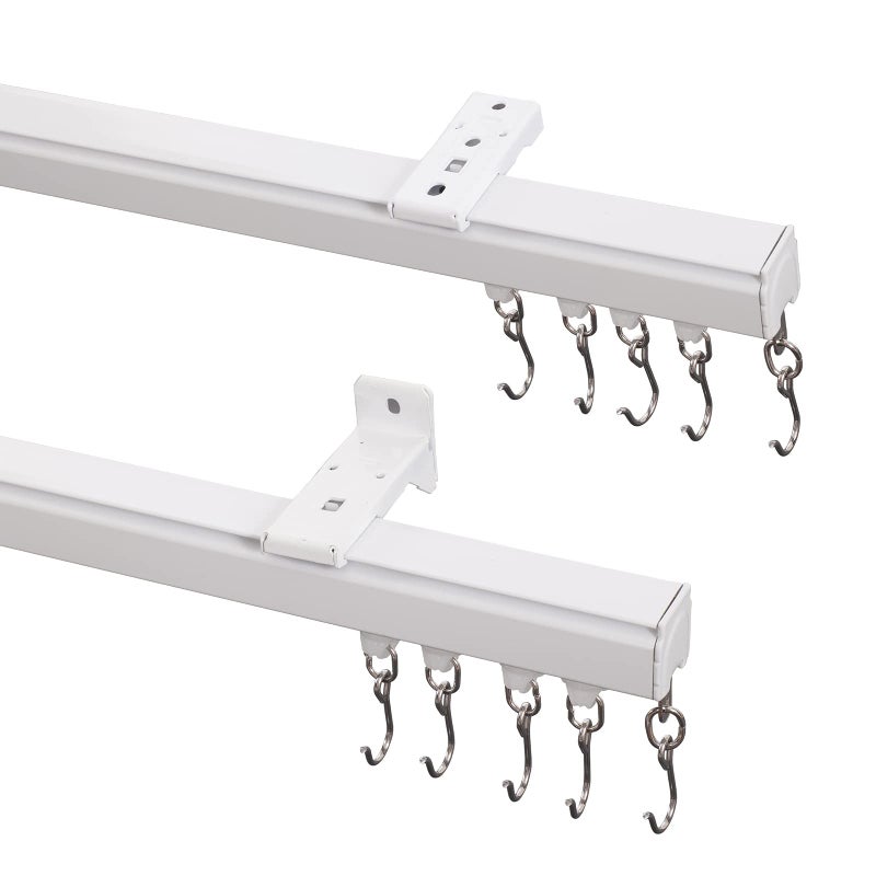 ChadMade Ceiling Track Kit with Hooks, Wall Mount Curtain Track, x-Large Size for Space 12ft - 18ft Wide, Single Window Rods Work with Grommet and Pinch Pleated Curtain
