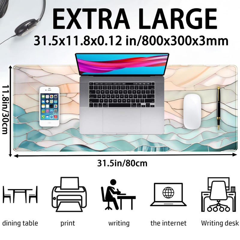 DSKGSJH Modern Art Desk Mat Gaming Mouse Pad Stained Glass Computer Desk Pad, Large Laptop Keyboard Mat XL, Full Desktop Mat Glorious Computer Mouse Mat, Aesthetic Desk Decor Aesthetic 31.5" x 11.8" - Image 2
