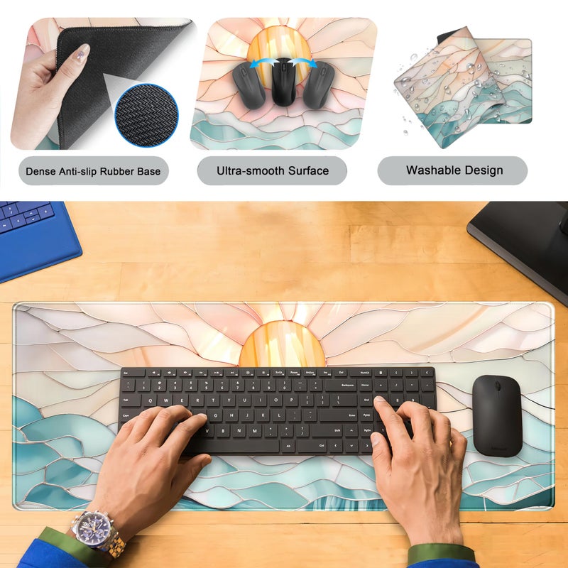 DSKGSJH Modern Art Desk Mat Gaming Mouse Pad Stained Glass Computer Desk Pad, Large Laptop Keyboard Mat XL, Full Desktop Mat Glorious Computer Mouse Mat, Aesthetic Desk Decor Aesthetic 31.5" x 11.8" - Image 3