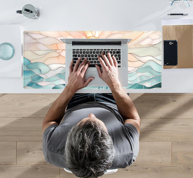 DSKGSJH Modern Art Desk Mat Gaming Mouse Pad Stained Glass Computer Desk Pad, Large Laptop Keyboard Mat XL, Full Desktop Mat Glorious Computer Mouse Mat, Aesthetic Desk Decor Aesthetic 31.5" x 11.8" - Image 5