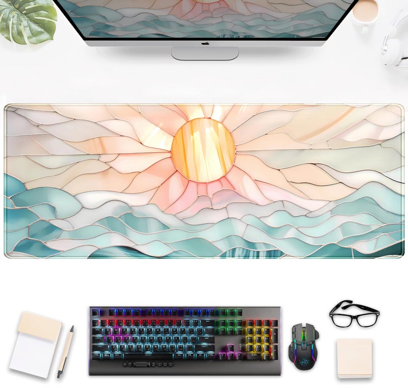 DSKGSJH Modern Art Desk Mat Gaming Mouse Pad Stained Glass Computer Desk Pad, Large Laptop Keyboard Mat XL, Full Desktop Mat Glorious Computer Mouse Mat, Aesthetic Desk Decor Aesthetic 31.5" x 11.8" - Image 1