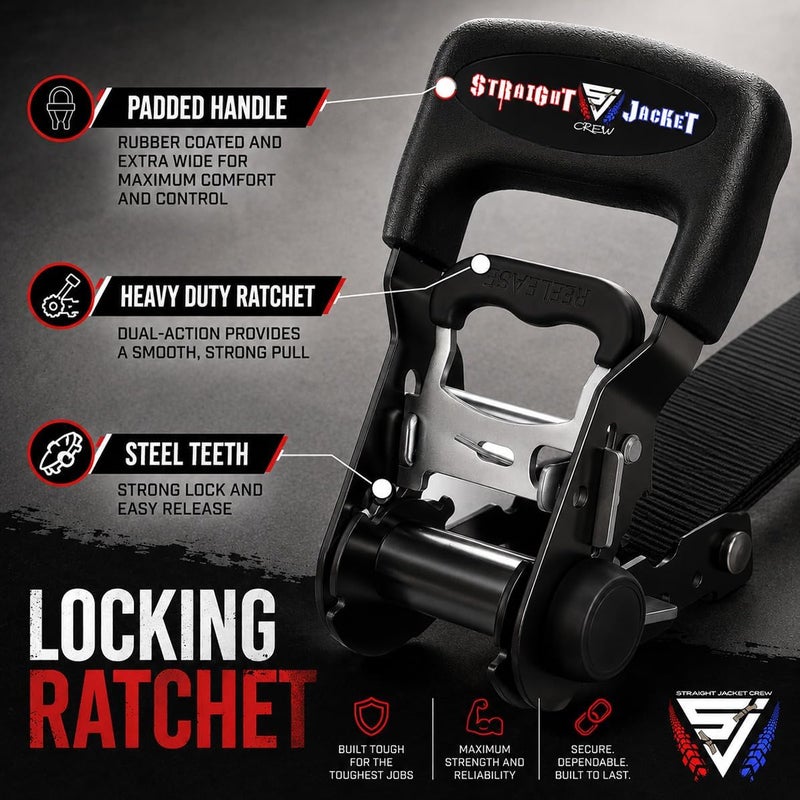 Straight Jacket Crew Y Strap for Spare Tire - Heavy Duty Spare Tire Strap for UTV, Offroad Accessories & Roof Rack, 3 Way Ratchet Strap Tie Down- 1.6" Wide, Can Secure Up to 40" Tire (Black) - Image 4