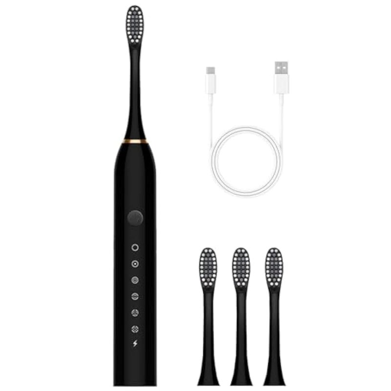 Porgeel Electric Toothbrushes Adults Rechargeable Toothbrush with 4 Brush Heads and 6 Cleaning Modes Low Noise Waterproof Whiten Black - Image 5