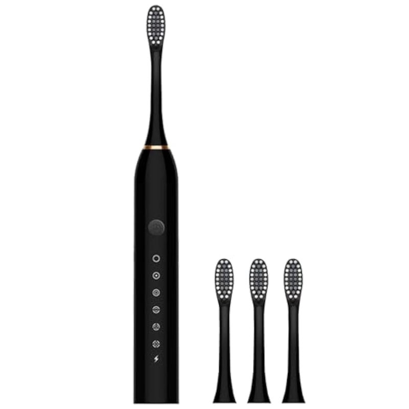 Porgeel Electric Toothbrushes Adults Rechargeable Toothbrush with 4 Brush Heads and 6 Cleaning Modes Low Noise Waterproof Whiten Black - Image 1