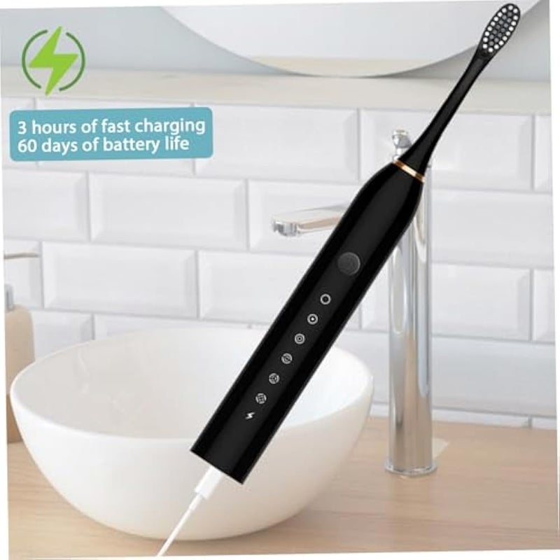 Porgeel Electric Toothbrushes Adults Rechargeable Toothbrush with 4 Brush Heads and 6 Cleaning Modes Low Noise Waterproof Whiten Black - Image 2