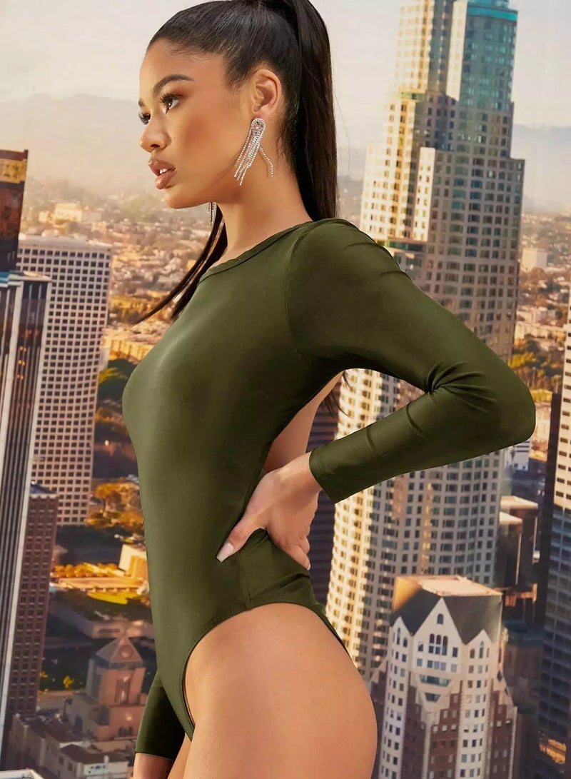 Rhinestone Open-Back Long Sleeve Bodysuit - Image 3