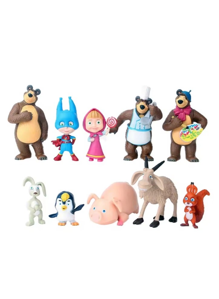 10 قطع مجسم ماشا والدب ماشا والدب ألعاب مجسمات أنيمي - Image 1