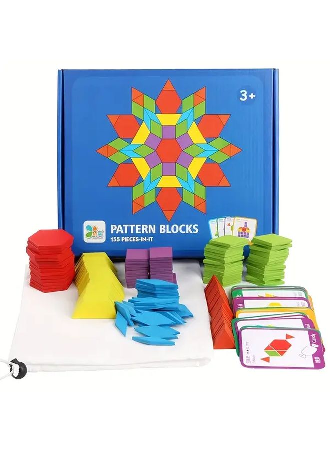 Wooden Geometric Shapes Puzzle Set With 24 Cards For Logical Thinking Skills - Image 3