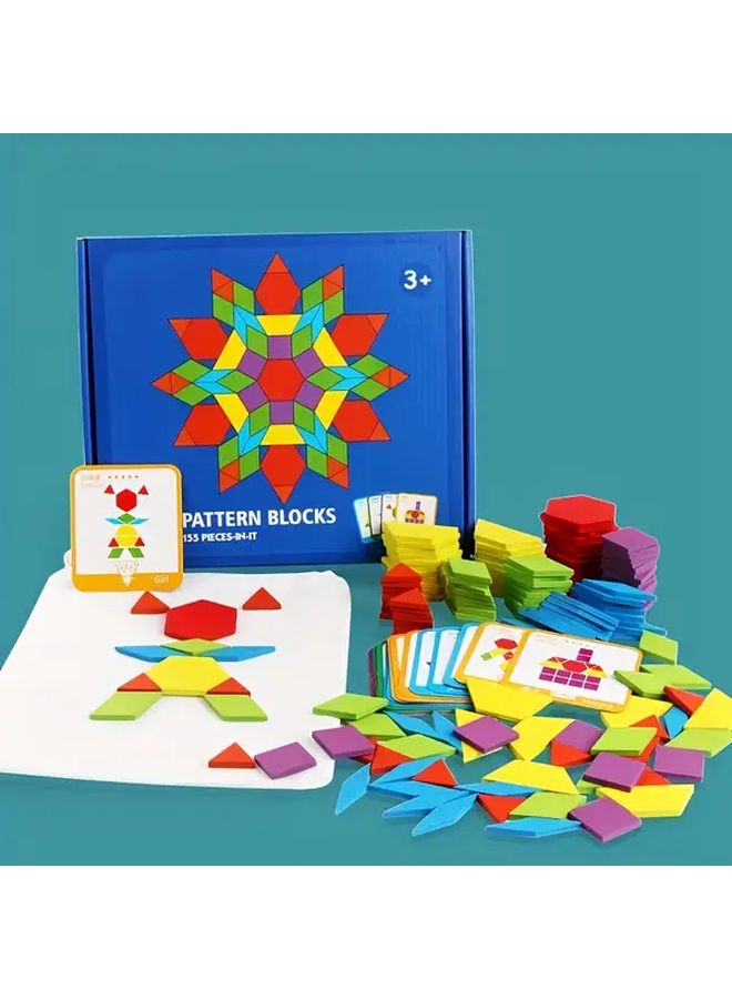 Wooden Geometric Shapes Puzzle Set With 24 Cards For Logical Thinking Skills - Image 1