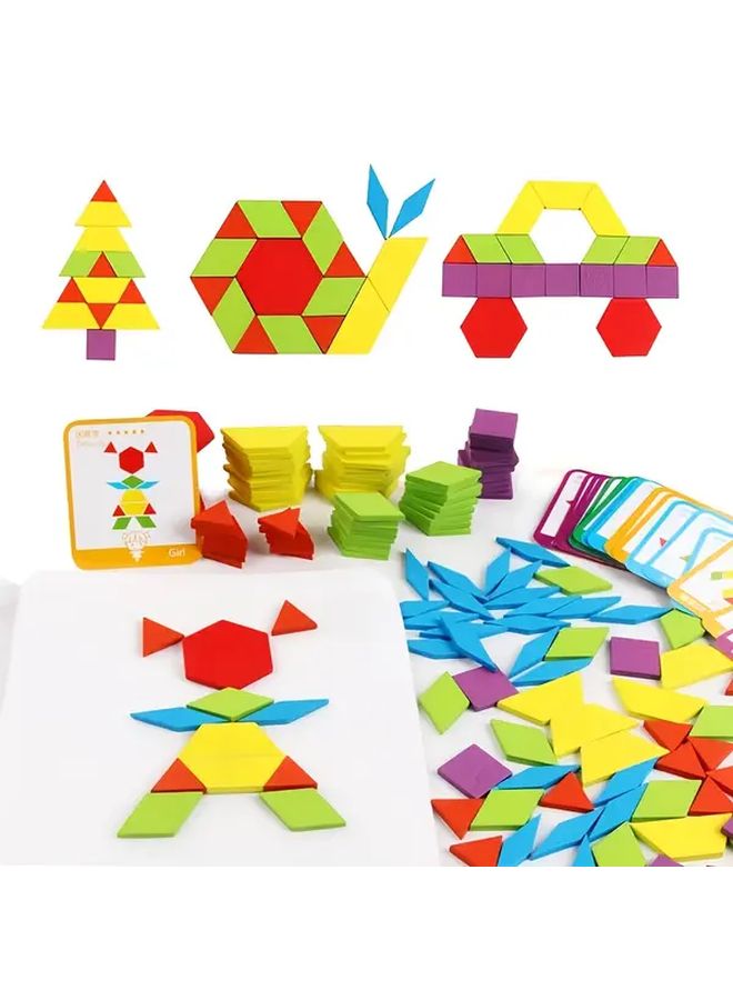 Wooden Geometric Shapes Puzzle Set With 24 Cards For Logical Thinking Skills - Image 4