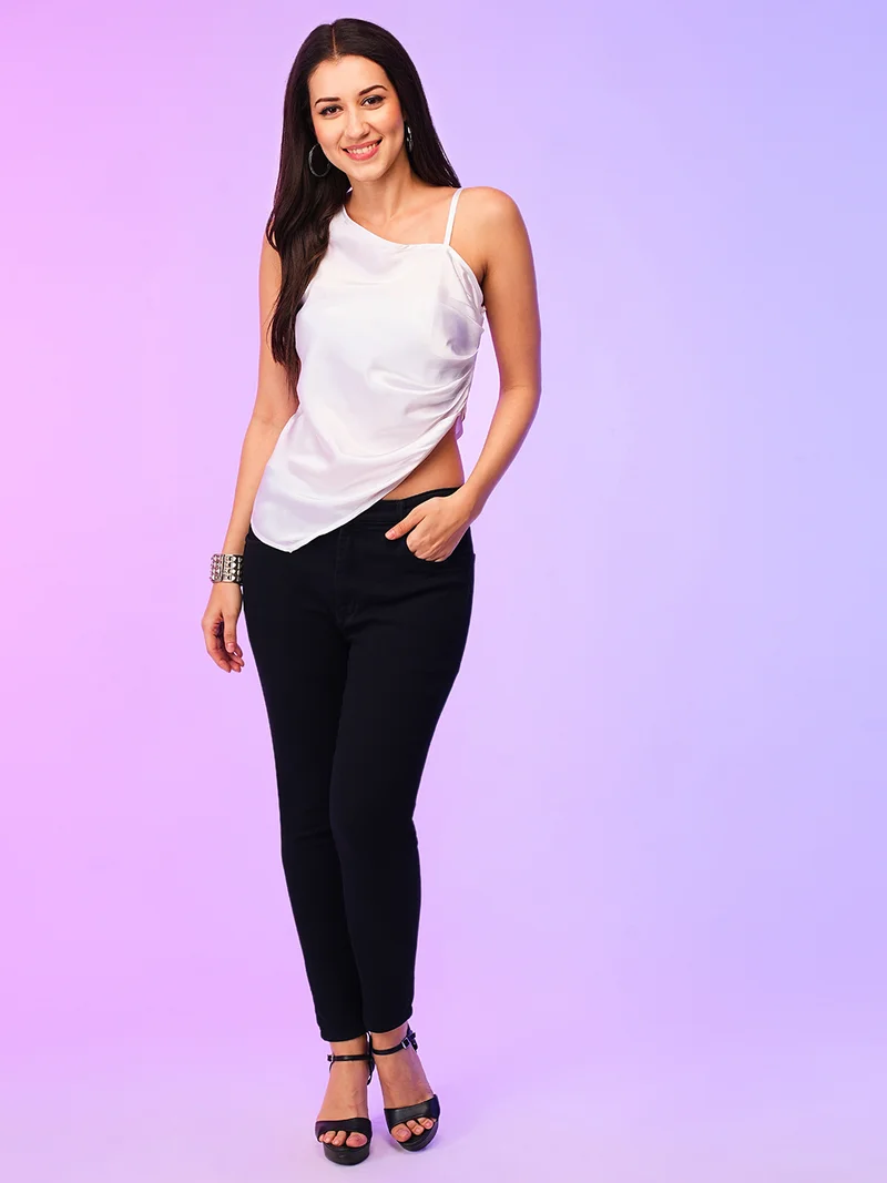 globus  Women White One Shoulder Pleated Top for Women | Best Price UAE