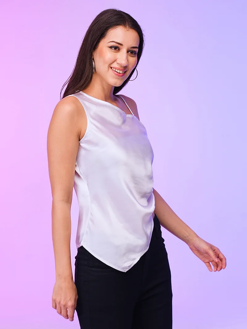globus  Women White One Shoulder Pleated Top for Women | Best Price UAE