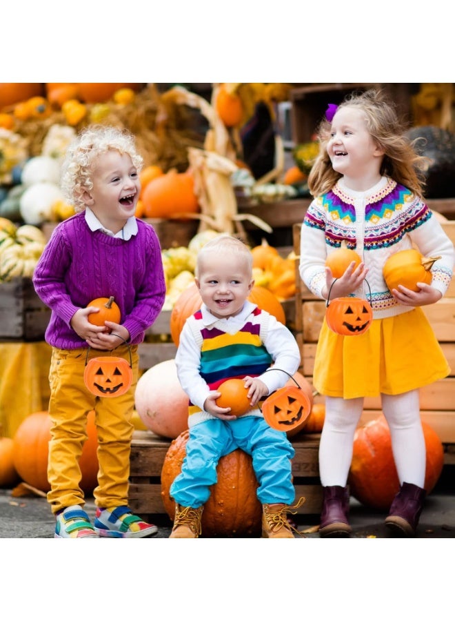 Pumpkin Candy Buckets 4-PCS Plastic Pumpkin Buckets Pumpkin Candy Bags Halloween 7" x 5.5" - Image 2