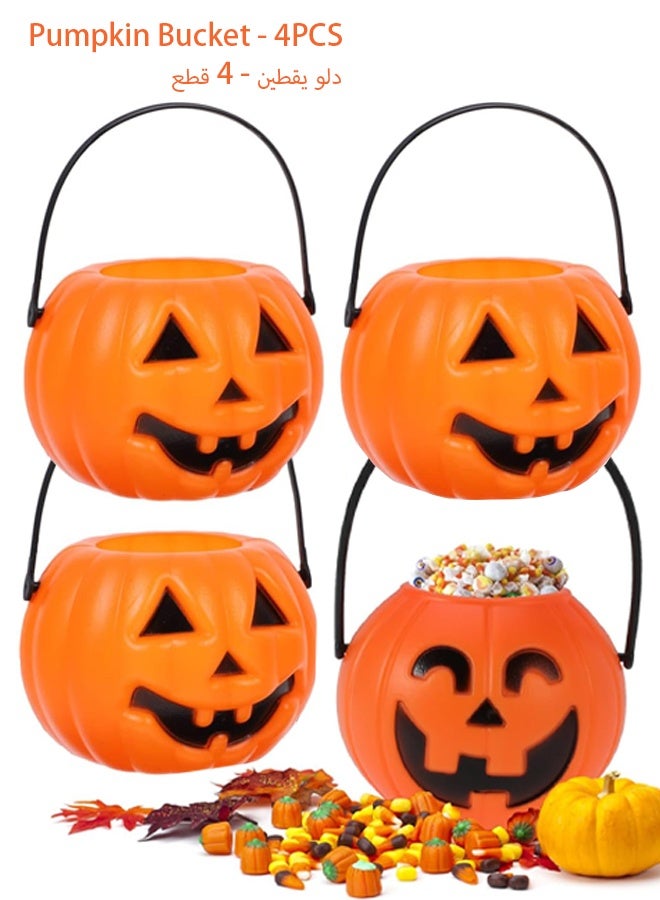 Pumpkin Candy Buckets 4-PCS Plastic Pumpkin Buckets Pumpkin Candy Bags Halloween 7" x 5.5" - Image 1