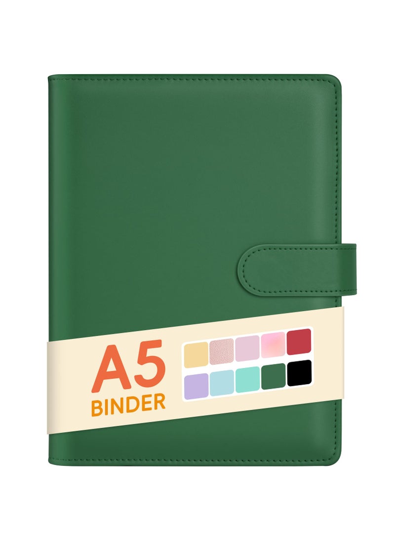 Sooez Sooez A5 Notebook Photocard Binder, 6 Budget Binder Ring Planner with Stylish Design, Loose Leaf Personal Organizer Binder Cover with Magnetic Buckle, PU Leather Binder with Macaron Colors(Dark Green)  - Image 1