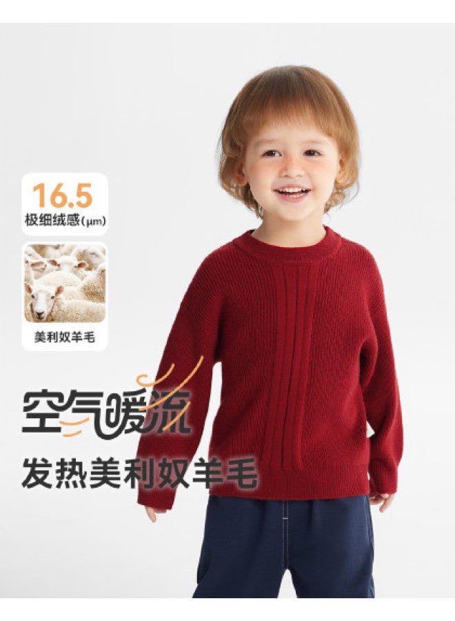 Merino Wool Sweater] Baby Sweater Winter Style Boys' Base Layer Solid Color Children's Top New Year Outfit Girls' - Image 1