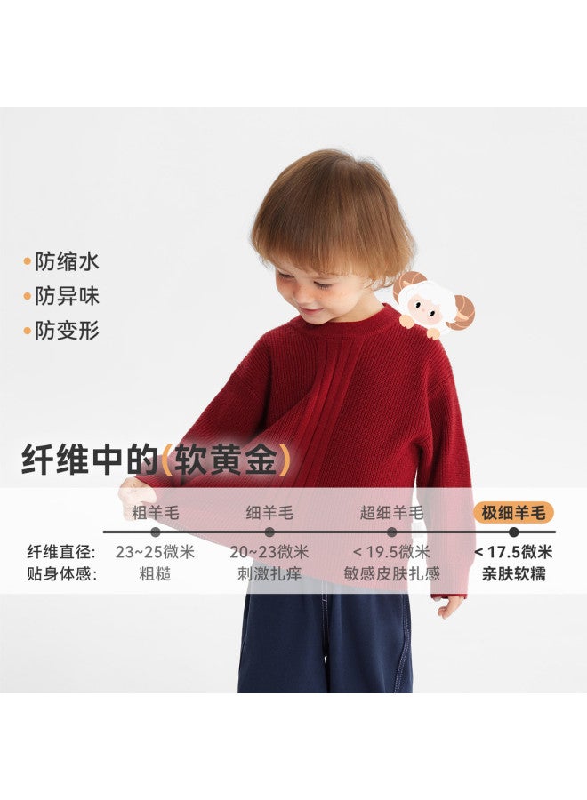 Merino Wool Sweater] Baby Sweater Winter Style Boys' Base Layer Solid Color Children's Top New Year Outfit Girls' - Image 4