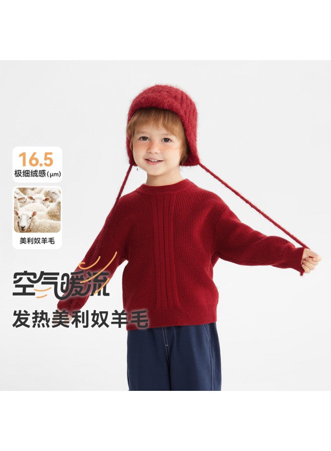 Merino Wool Sweater] Baby Sweater Winter Style Boys' Base Layer Solid Color Children's Top New Year Outfit Girls' - Image 2