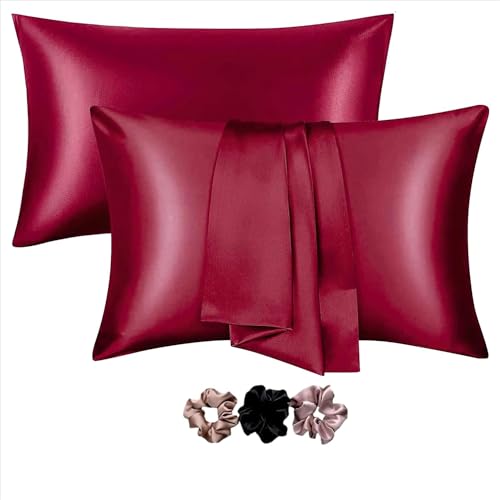 Rylan Pillow Cover RYLAN Satin Silk Pillow Cover for Hair and Skin 2 Piece with 3 Piece |Silk Pillow Covers with Envelope Closure end Design|Silk Pillow Cases 600 TC (Maroon) - Image 1