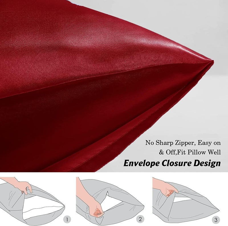 Rylan Pillow Cover RYLAN Satin Silk Pillow Cover for Hair and Skin 2 Piece with 3 Piece |Silk Pillow Covers with Envelope Closure end Design|Silk Pillow Cases 600 TC (Maroon) - Image 4