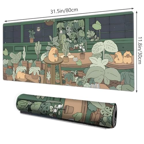 Galdas Gaming Mouse Pad XXL XL Large Long Extended Big Mousepad Non-Slip Rubber Keyboard Mouse Pad with Stitched Edges for Laptop Home Office (31.5x11.8x0.08 Inch) … (Green Window) - Image 2