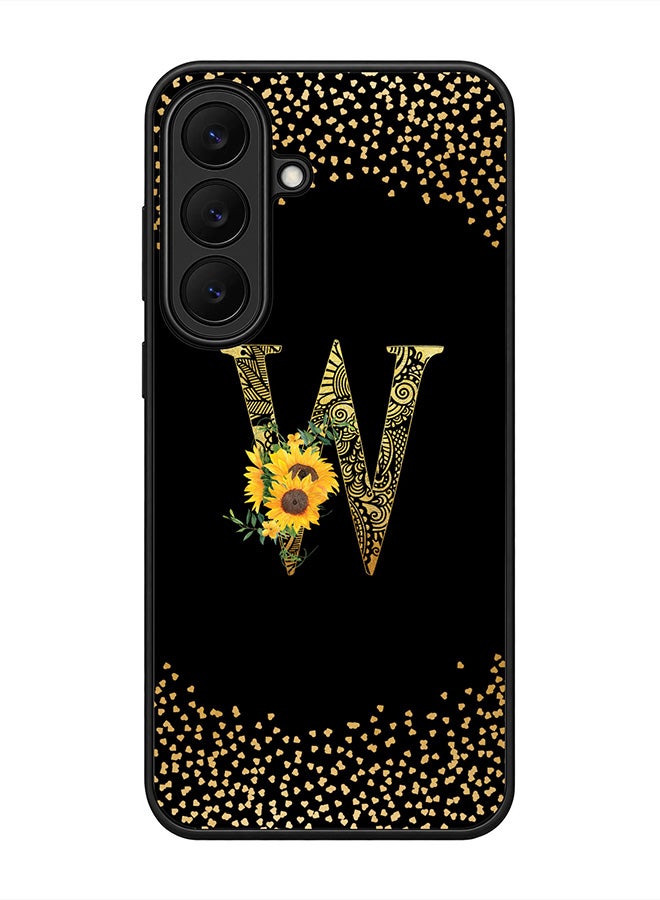 Stylizedd Rugged Case for Samsung Galaxy S26 FE- Slim Fit Hybrid Rubber Cover Sunflower Monogram - W (Black)