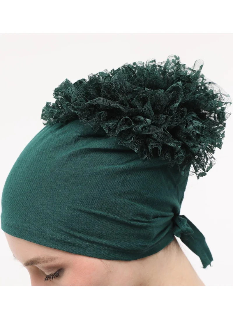 Sensu Stitched at the Front, Tied at the Back, Bun, Lace, Frill, Hijab Bonnet
