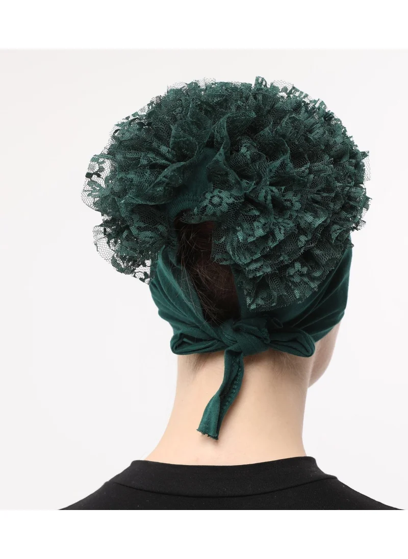 Sensu Stitched at the Front, Tied at the Back, Bun, Lace, Frill, Hijab Bonnet
