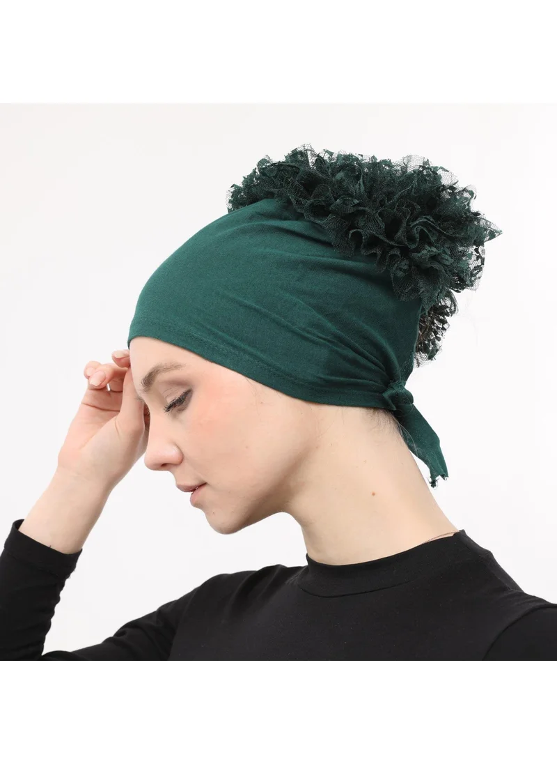 Sensu Stitched at the Front, Tied at the Back, Bun, Lace, Frill, Hijab Bonnet