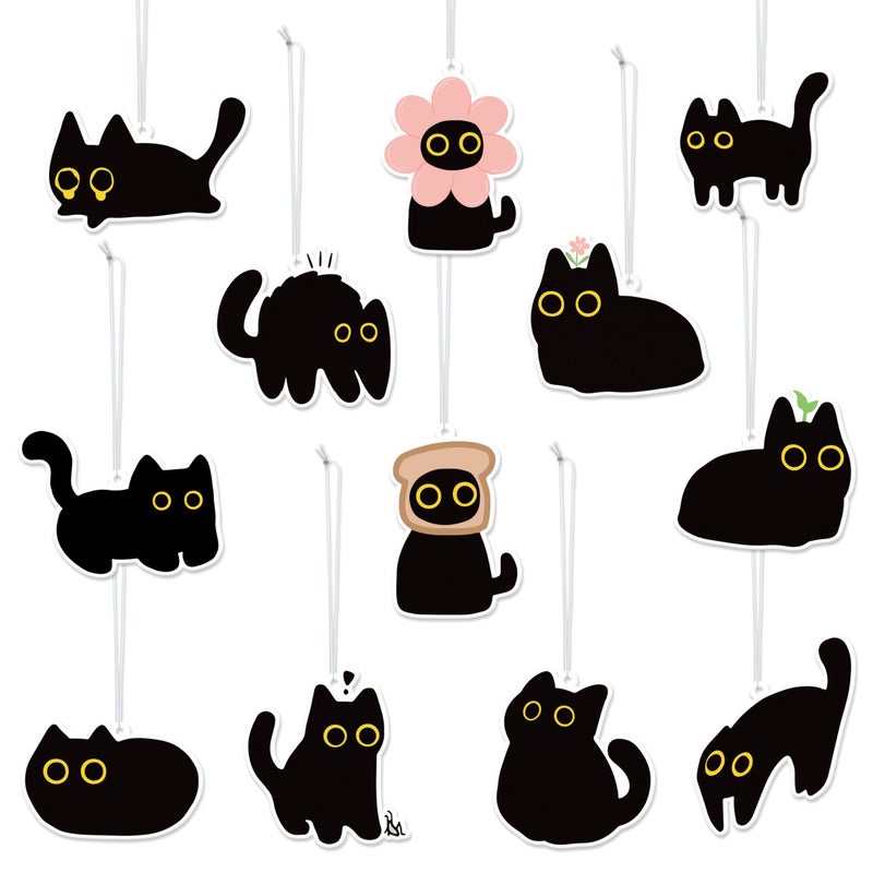 BDFHYK DSjuedui Funny Meme Cat Car Air Freshener 12Pcs Cute Black Cat Hanging Ornaments Air Freshener Refresh Fragrant Pendant Car Accessories Decoration Kitten Gift for End of School Reward Birthday Party - Image 3