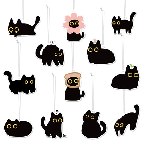 BDFHYK DSjuedui Funny Meme Cat Car Air Freshener 12Pcs Cute Black Cat Hanging Ornaments Air Freshener Refresh Fragrant Pendant Car Accessories Decoration Kitten Gift for End of School Reward Birthday Party - Image 1