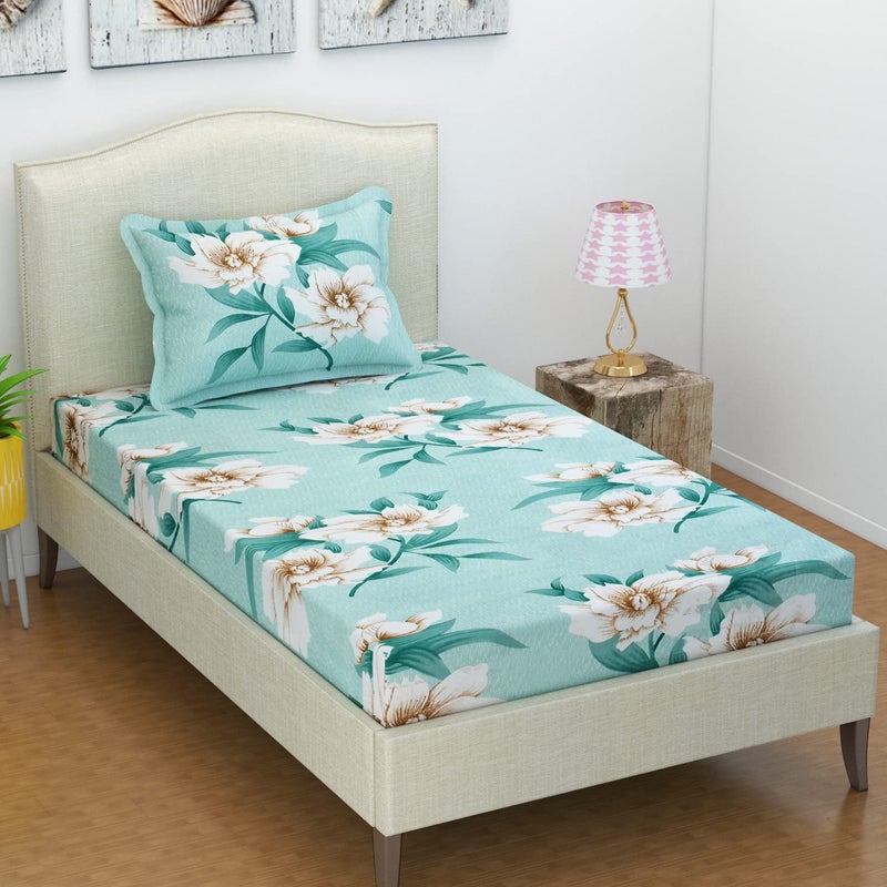 VAS COLLECTIONS Premium 3D Printed 144 TC Microfiber Single Bedsheet with 1 Pillow Covers (220X152 cm) Light Green - Image 1