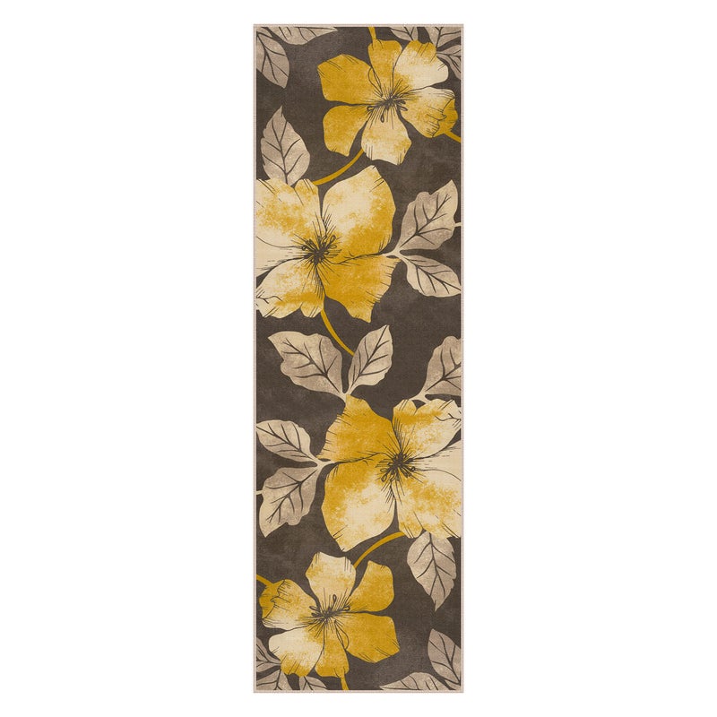 CAMILSON Solana Modern Floral 2' x 7' Area Rugs Non-Skid (Non-Slip) Rubber Backing Yellow - Brown Flowers Indoor Rug (2x7, Yellow Brown) - Image 2