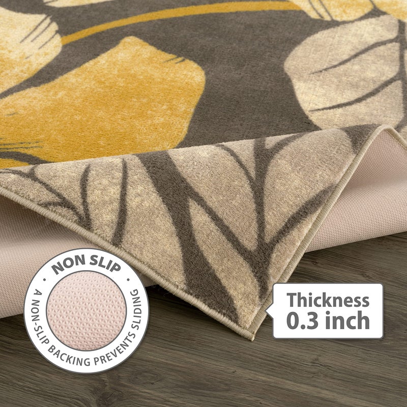 CAMILSON Solana Modern Floral 2' x 7' Area Rugs Non-Skid (Non-Slip) Rubber Backing Yellow - Brown Flowers Indoor Rug (2x7, Yellow Brown) - Image 3